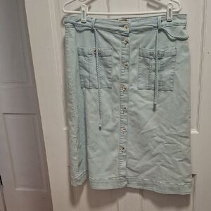 Light Blue Button-Front Denim Midi Skirt